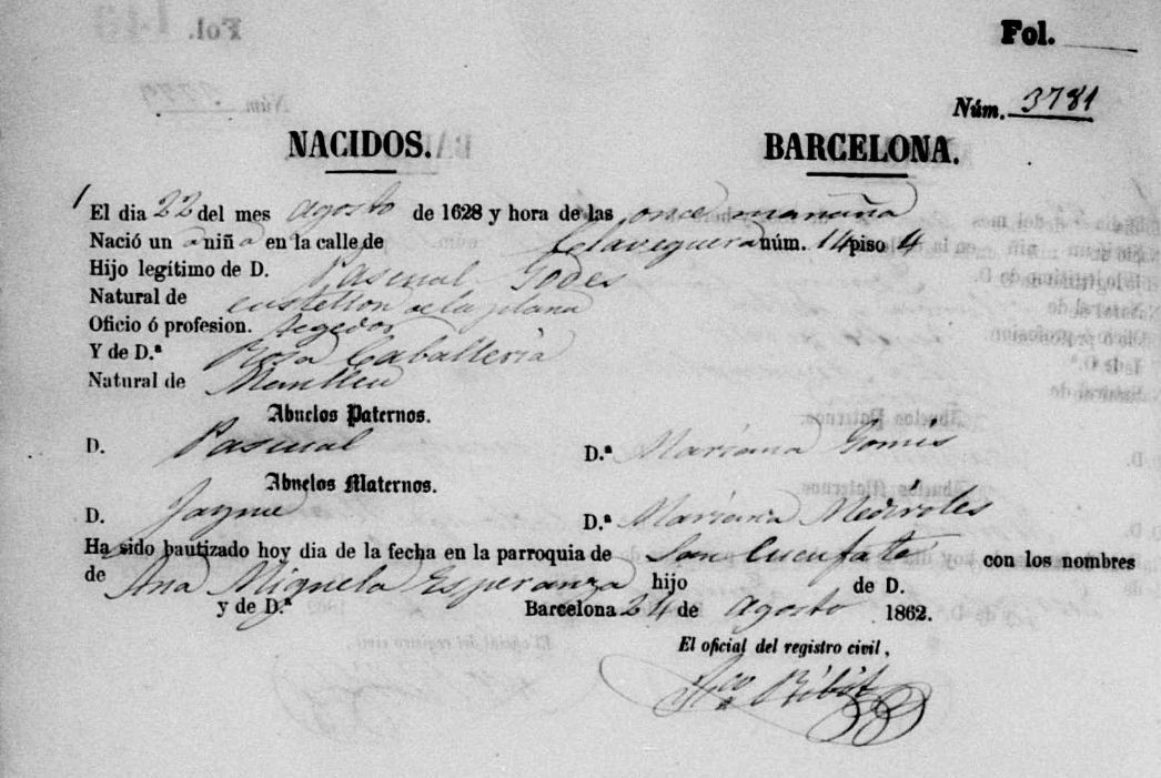 Partida de naixement d'Ana Godes Caballeria, 1862