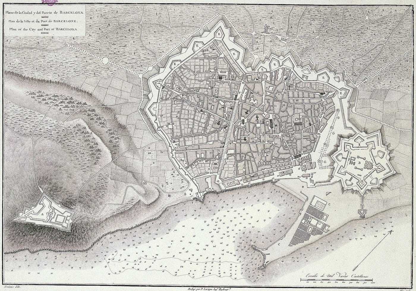 Plànol de Barcelona emmurallada, 1806